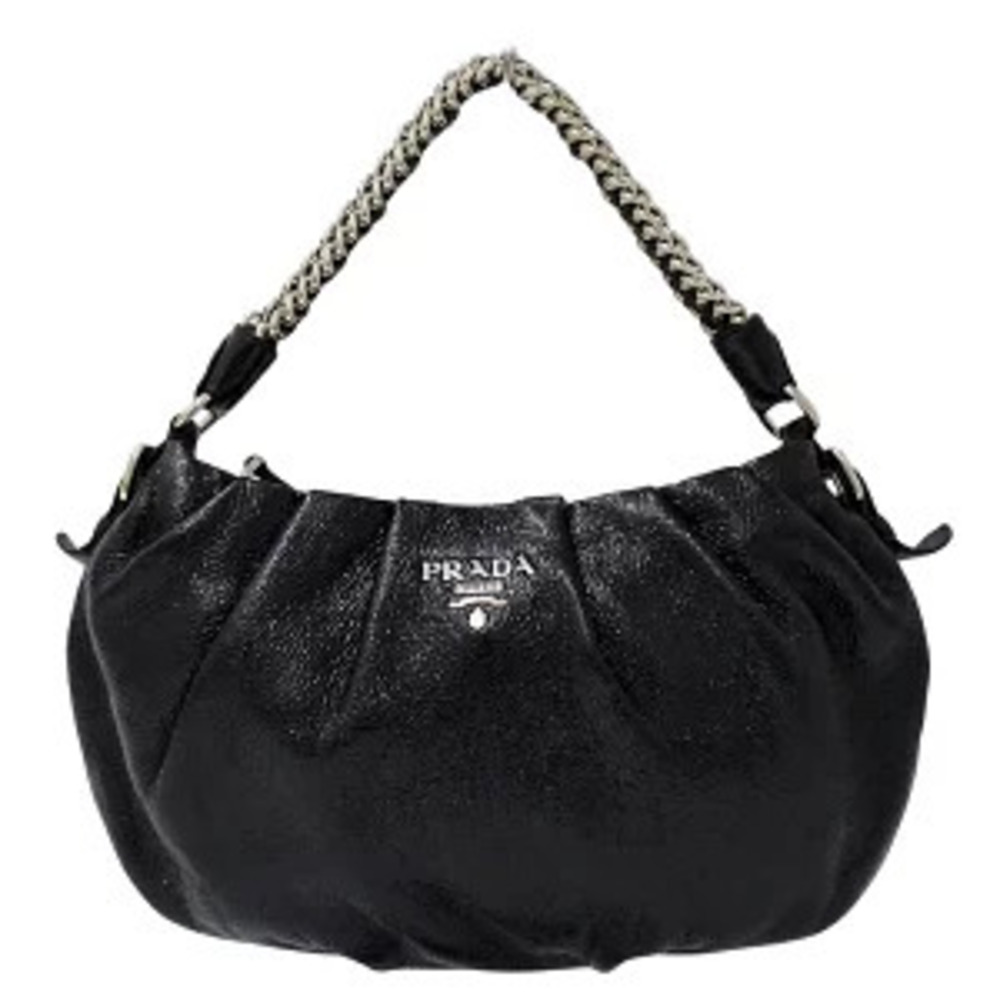 Prada Bag Handbag Shoulder Leather Black Chain Handle